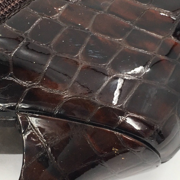 Stuart Weitzman Ankle Boot Brown Croc Embossed Pointed Toe Patent Leather Sz 7.5 - Picture 14 of 15